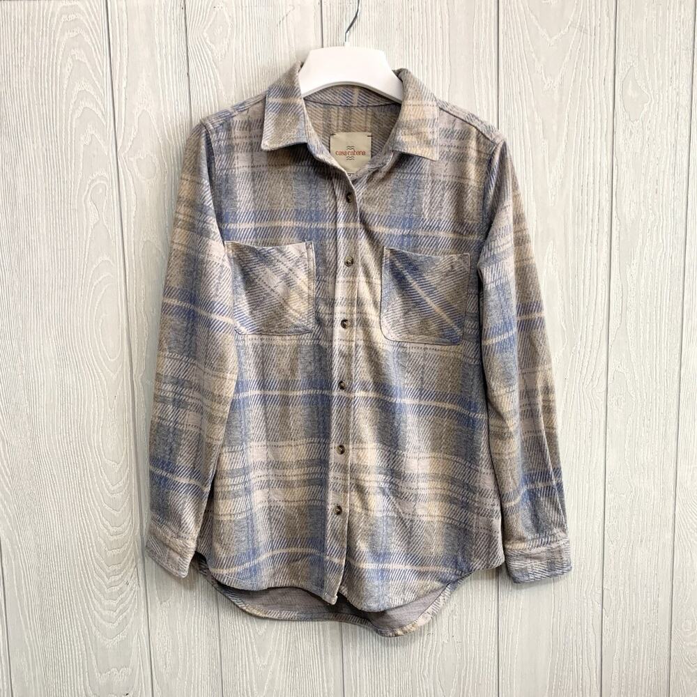Casa Cabana Sienna Blue Gray Flannel Button Shirt Medium NWT